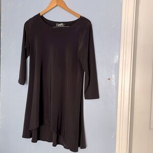 Sympli Quarter Sleeve Swing Stretchy Hi Low Tunic Dress